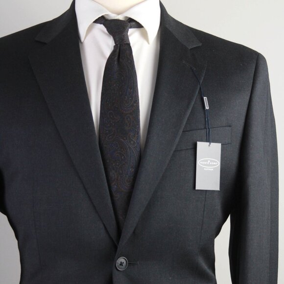 40R Pronto Uomo Men's 2pc Suit Jacket Blazer Pant Size 34W Charcoal E03256 - Picture 4 of 15